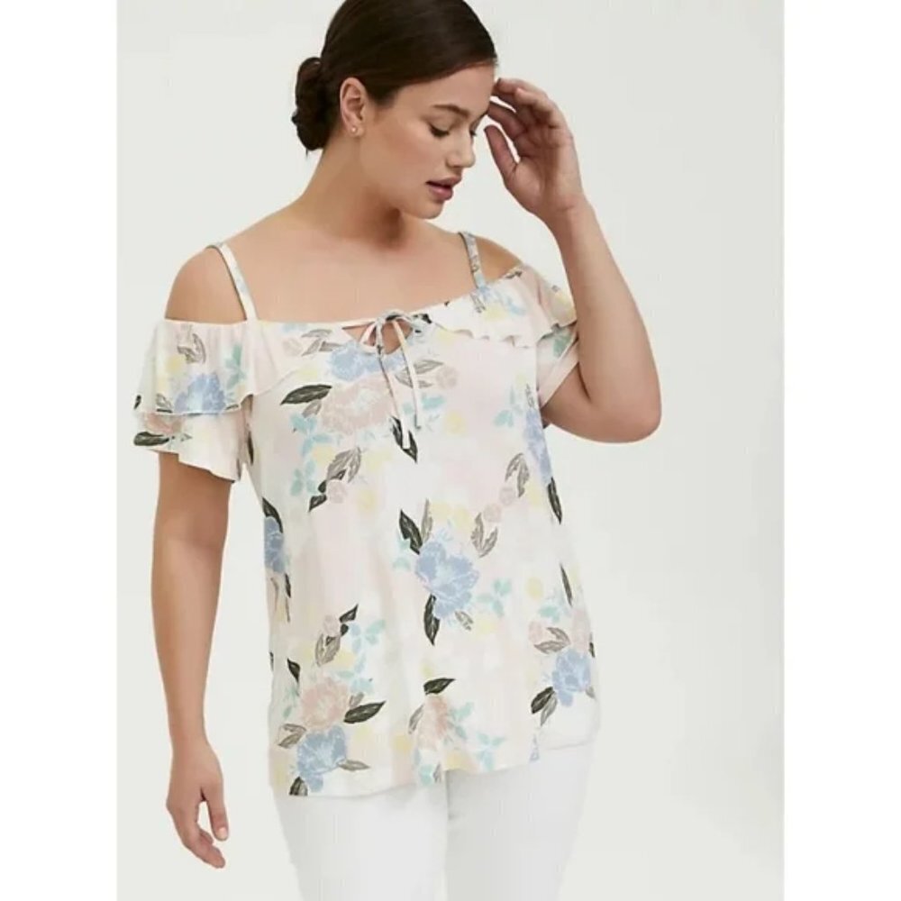 Torrid Super‎ Soft Pink Floral Cold Shoulder Top
